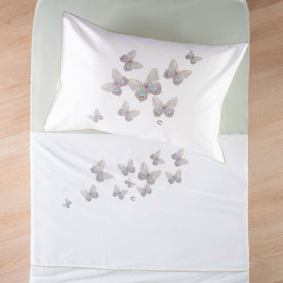 Σετ Σεντόνια Μονά 300TC New Butterflies White - Mint 180x270