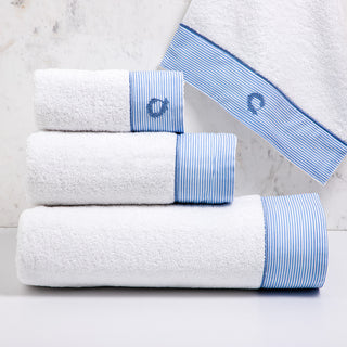 Set of Bath Towels With Striped Front Blue 3pcs
