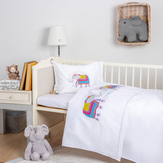 Draps Bebe Athena Décoré Éléphant Blanc Ensemble 3pcs 120x170cm.