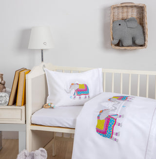 Draps Bebe Athena Décoré Éléphant Blanc Ensemble 3pcs 120x170cm.