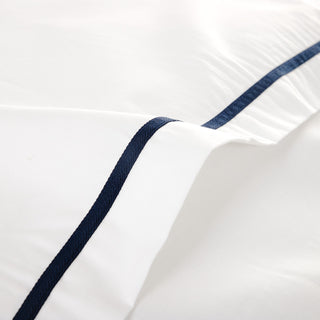 Bettbezug-Set für King-Size-Betten, Hotel Line, faltbar, Weiß-Marineblau, 3-teilig.