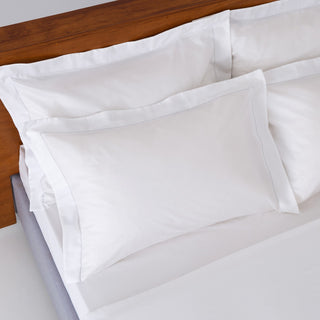 Pair of FAETHON Pillowcases Monochrome Handstitch White 50x75cm.