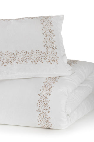Housse de couette King Size Mimosa Blanc/Taupe 260x240 avec Broderie